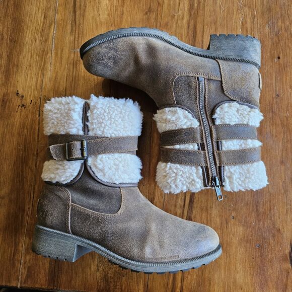 UGG Australia Size 7 Blayre III Boot 1095153 Brown Leather Shearling Buckle Moto - Picture 7 of 7